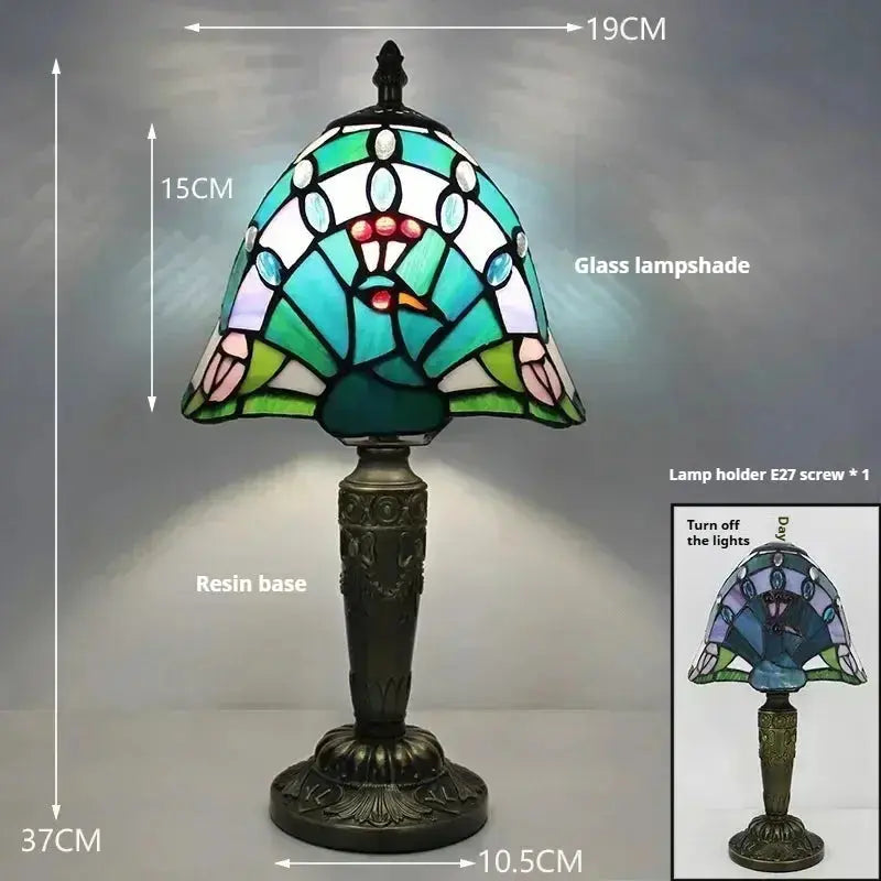 8inch Stained Glass Peacock Floral Lampshade Desk Tiffany Lamps Table Light Classical Tiffany Lamp