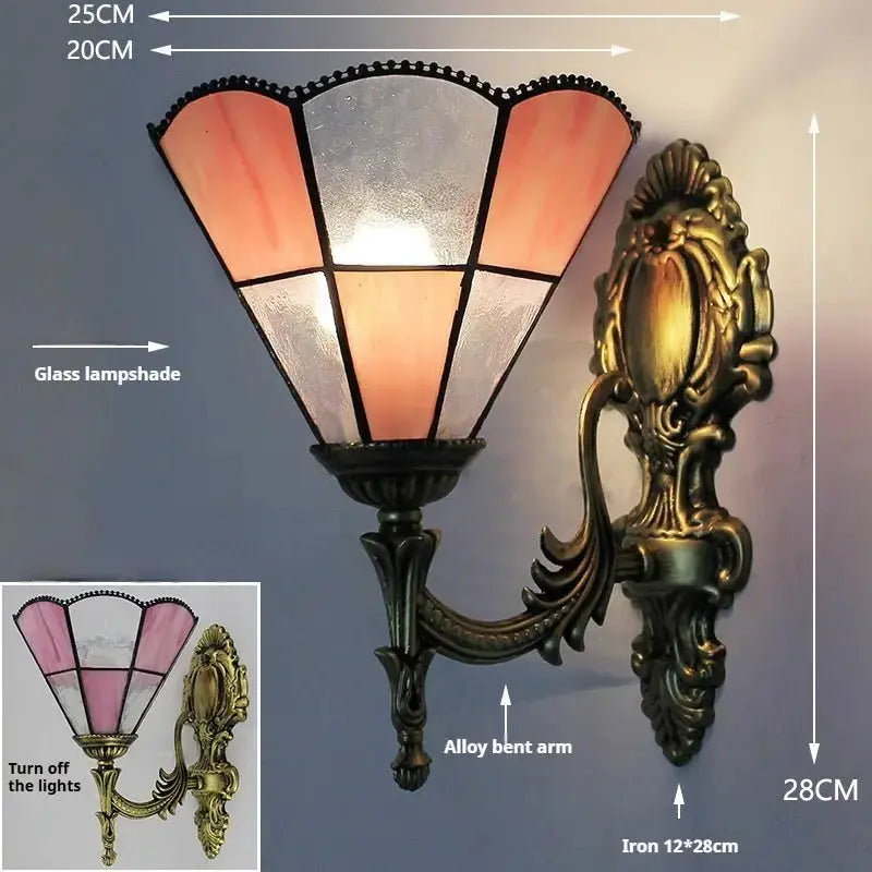 8inch Stained Glass Pink Diamond Lampshade Tiffany Style Sconces Wall Lamp Classical Tiffany Lamp