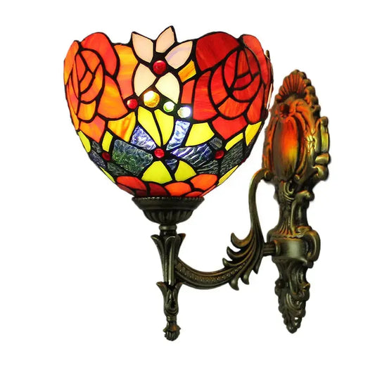 8inch Stained Glass Rose Lampshade Tiffany Wall Sconce Vintage Sconce Light Classical Tiffany Lamp