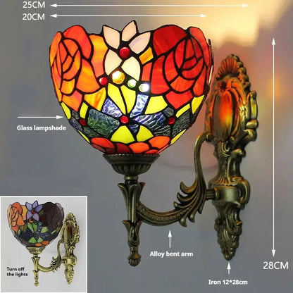8inch Stained Glass Rose Lampshade Tiffany Wall Sconce Vintage Sconce Light Classical Tiffany Lamp