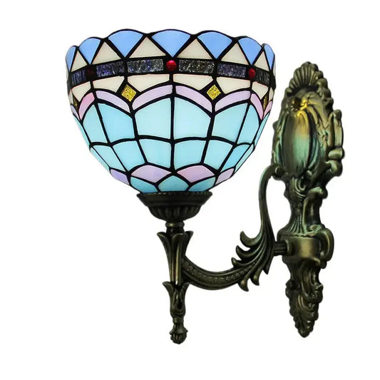 8inch Stained Glass Sea Blue Lampshade Tiffany Wall Sconce Lamp Classical Tiffany Lamp