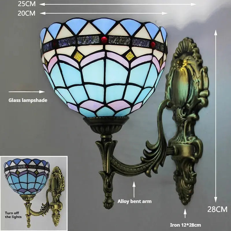 8inch Stained Glass Sea Blue Lampshade Tiffany Wall Sconce Lamp Classical Tiffany Lamp