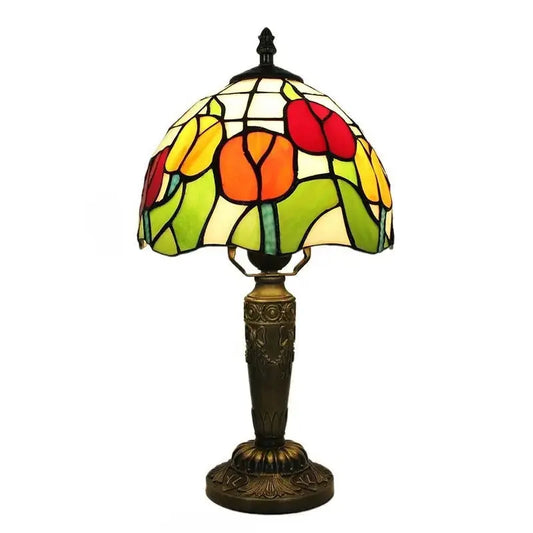 8inch Stained Glass Tulip Floral Lampshade Tiffany Table Lamps for Living Room Classical Tiffany Lamp