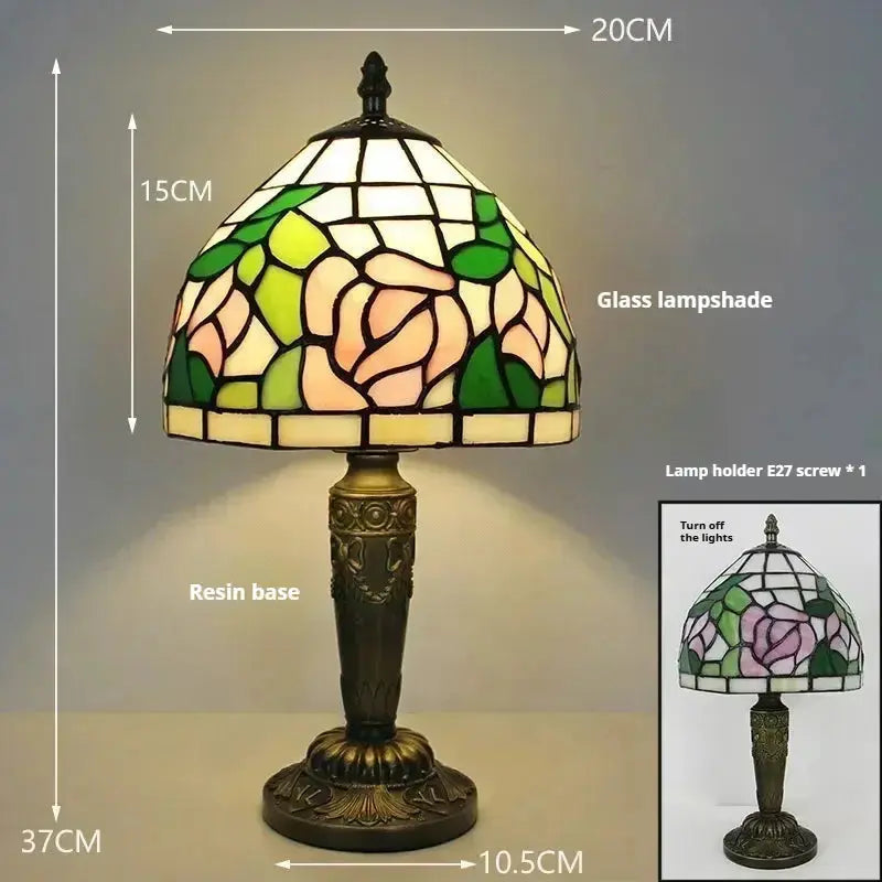 8inch Table Stained Glass Lamps Pink Flower Lampshade Tiffany Desk Light Classical Tiffany Lamp