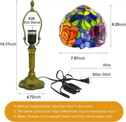 8inch Small Tiffany Table Lamps Double Roses Stained Glass Desk Light Classical Tiffany Lamp