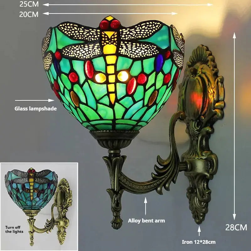 8inch Tiffany Dragonfly Wall Light Stained Glass Wall Sconce Lamp Classical Tiffany Lamp