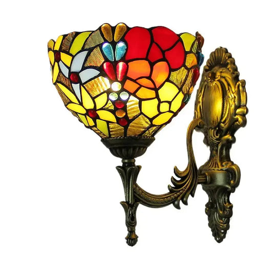 8inch Tiffany Stained Glass Beads Floral Flower Lampshade Wall Lights for Bedroom Classical Tiffany Lamp