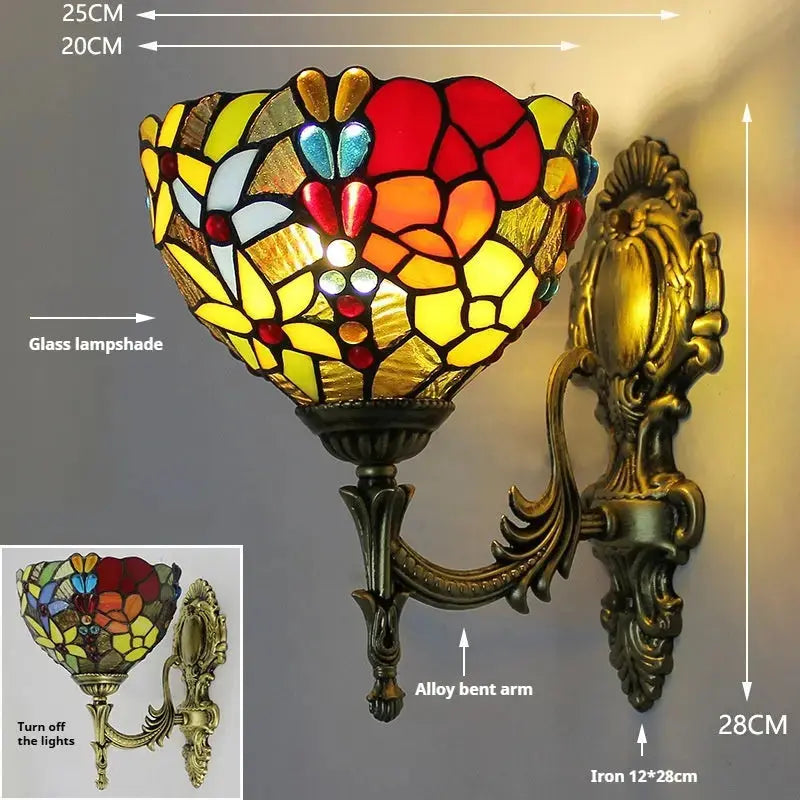 8inch Tiffany Stained Glass Beads Floral Flower Lampshade Wall Lights for Bedroom Classical Tiffany Lamp