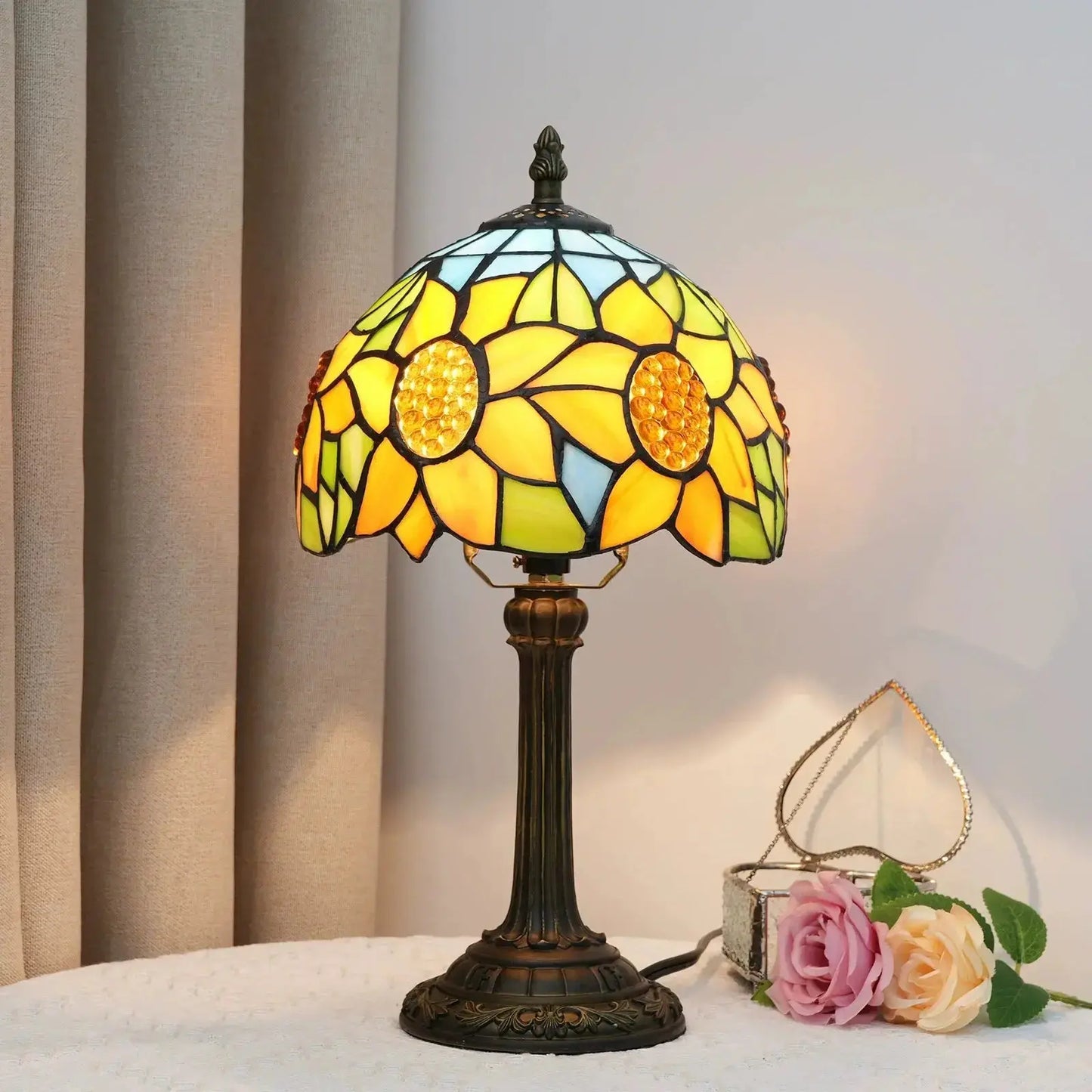 8inch Small Tiffany Table Lamps Stained Glass Garden Sunflower Bedside Light Classical Tiffany Lamp