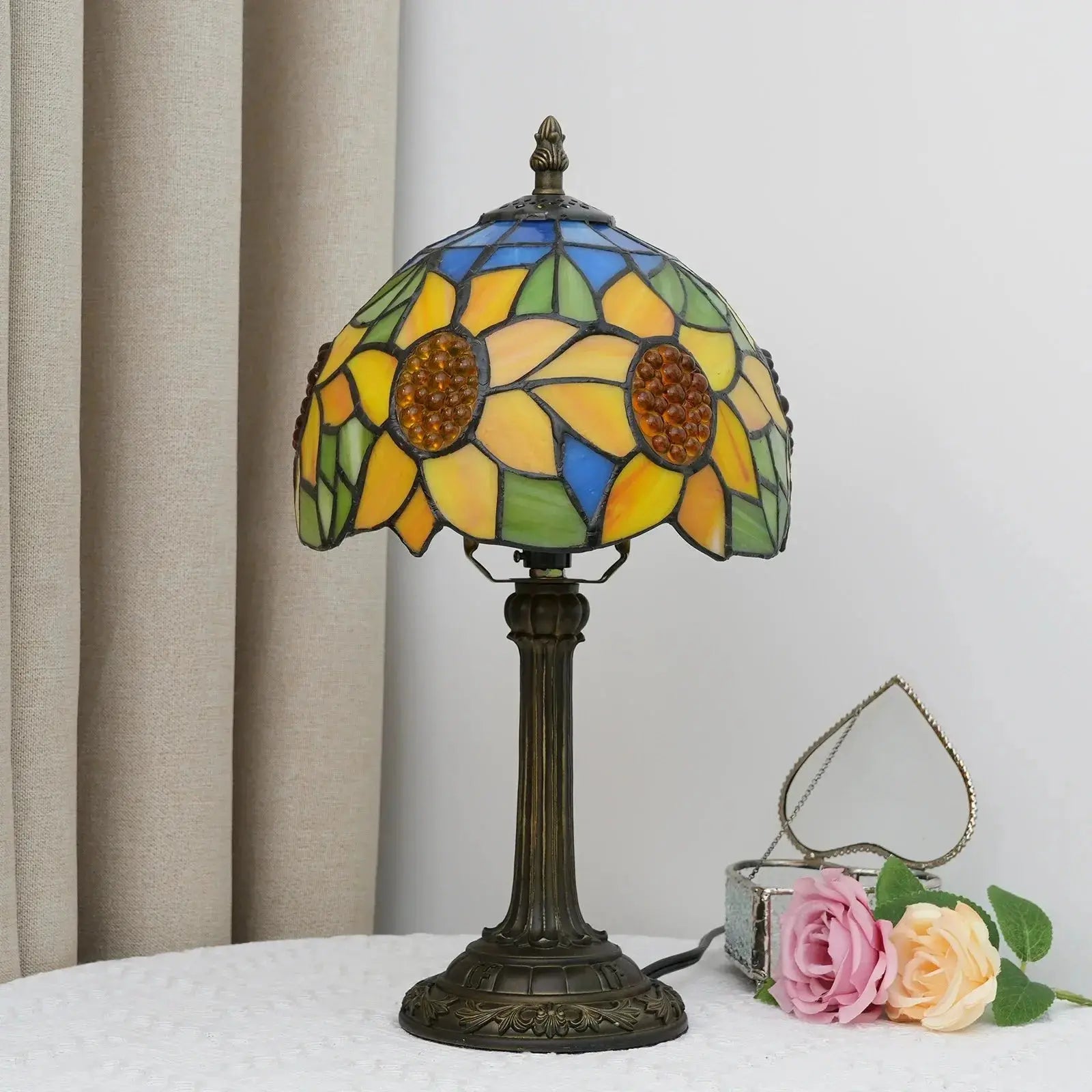 8inch Small Tiffany Table Lamps Stained Glass Garden Sunflower Bedside Light Classical Tiffany Lamp