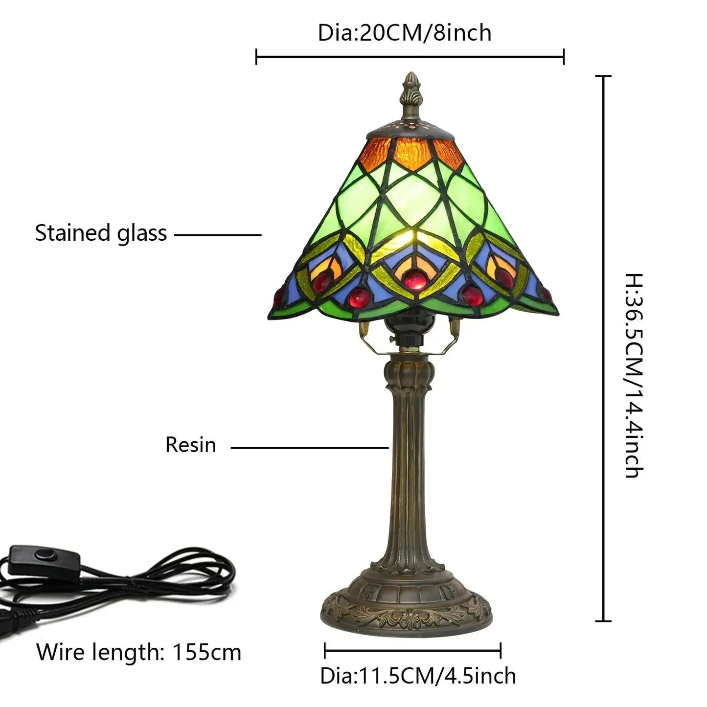 8inch Small Tiffany Table Lamps Stained Glass Green Beads Desk Light Classical Tiffany Lamp