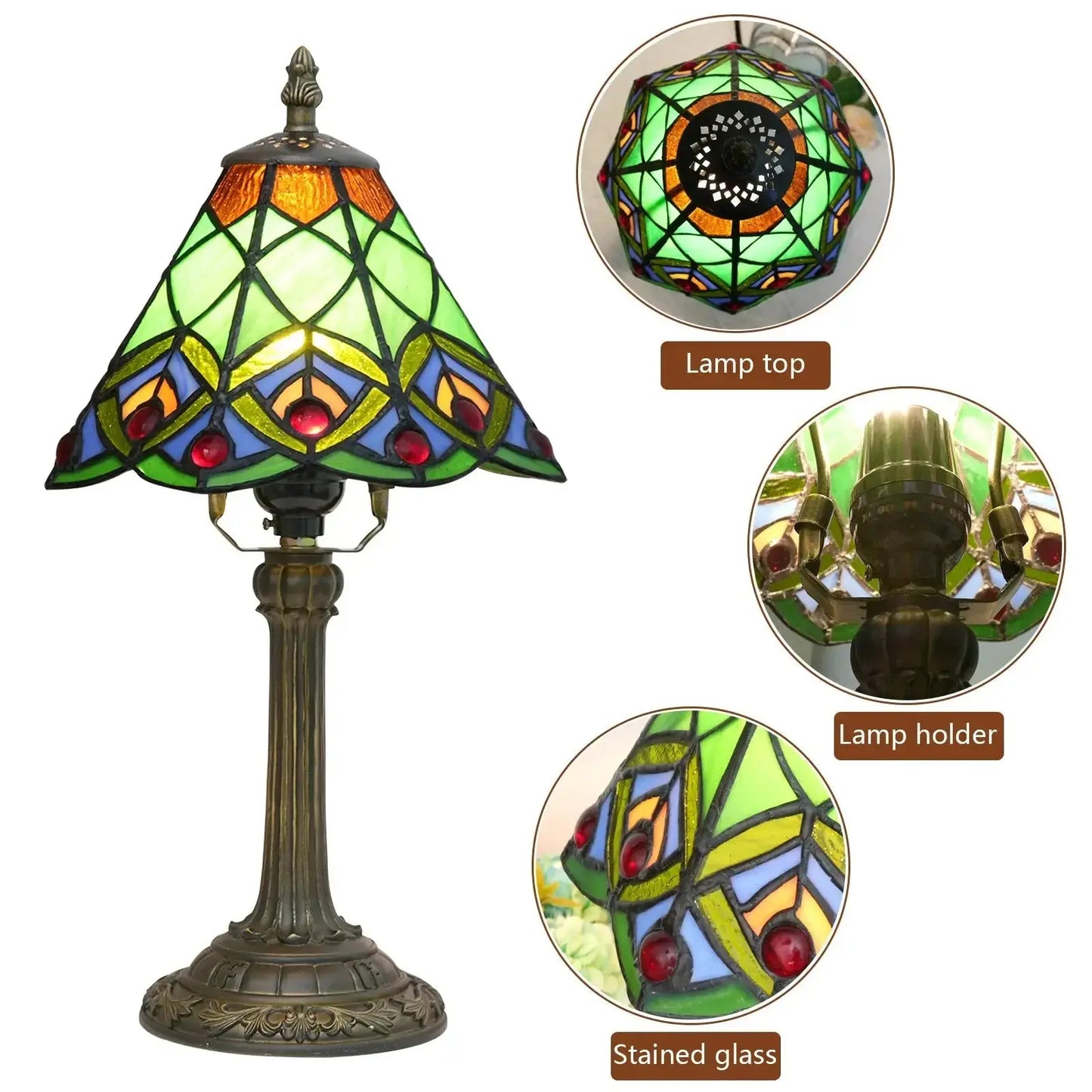 8inch Small Tiffany Table Lamps Stained Glass Green Beads Desk Light Classical Tiffany Lamp