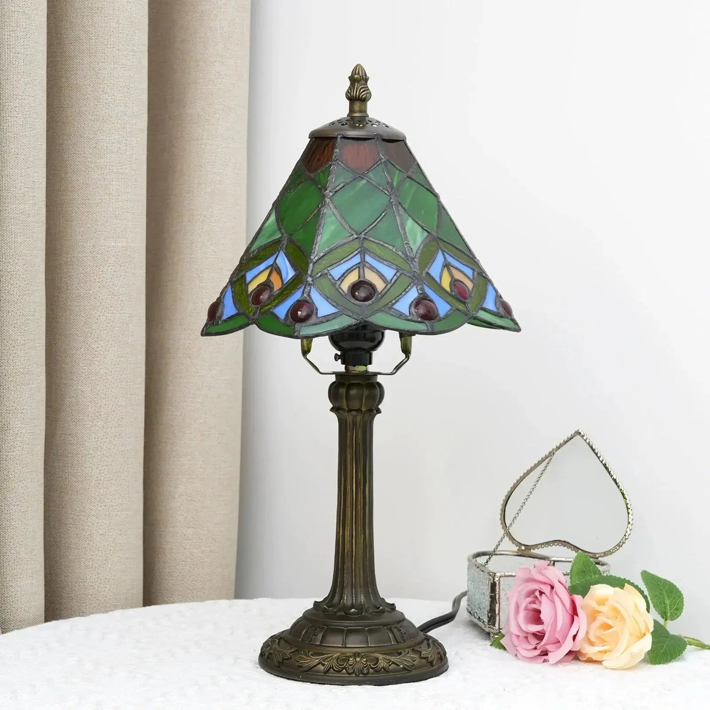 8inch Small Tiffany Table Lamps Stained Glass Green Beads Desk Light Classical Tiffany Lamp