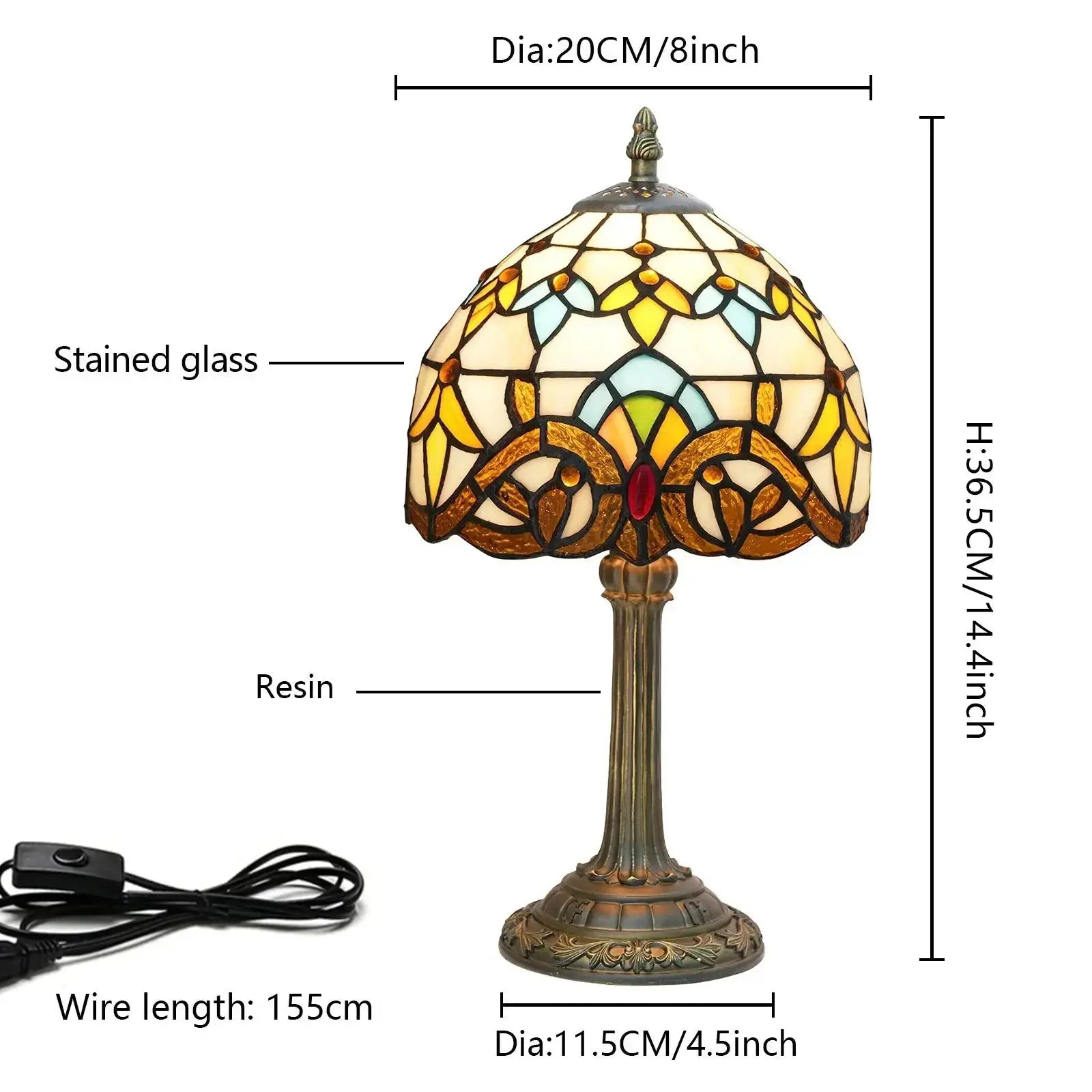 8inch Small Tiffany Table Lamps Stained Glass Baroque Desk Light Classical Tiffany Lamp