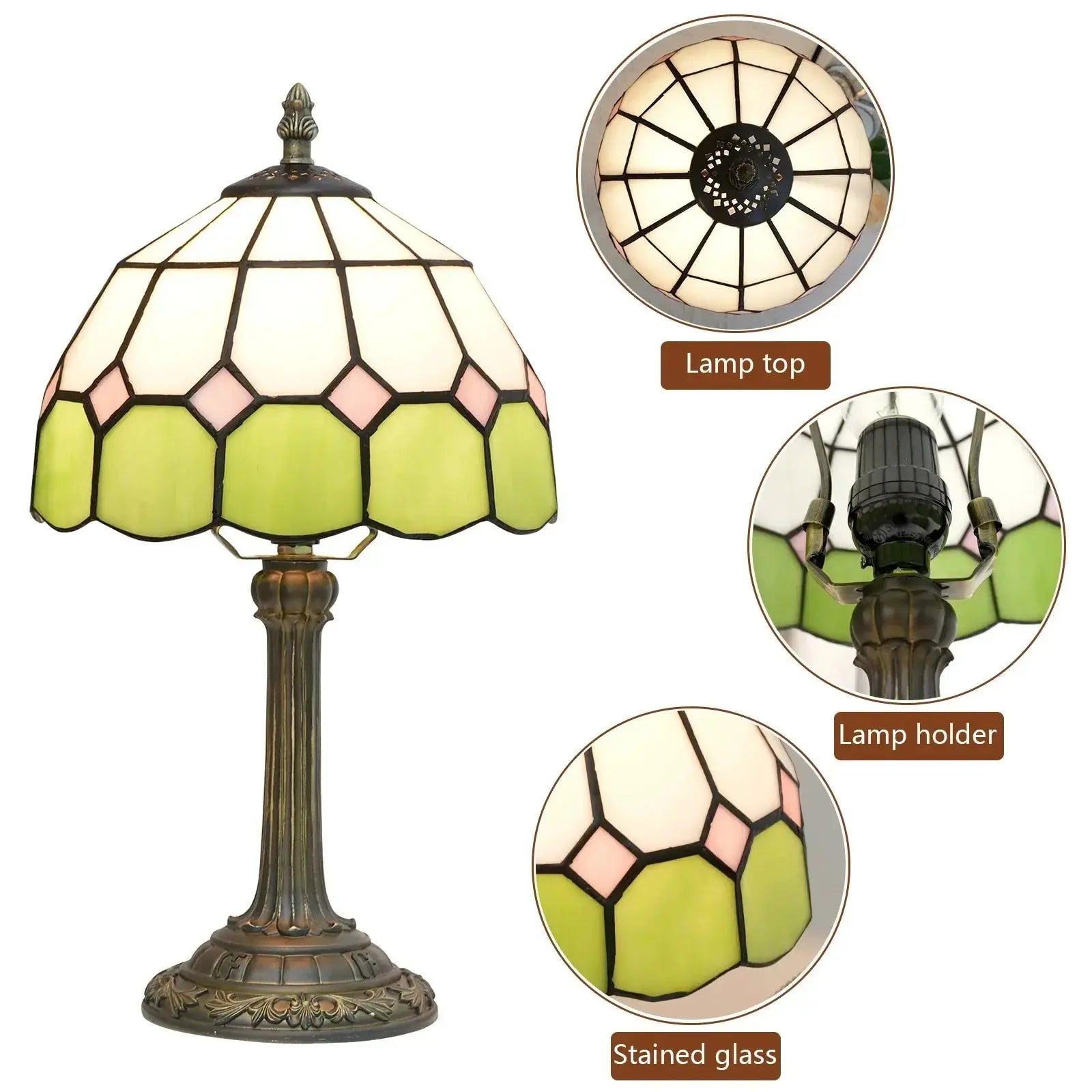 8inch Small Tiffany Table Lamps Stained Glass Green Bedside Desk Light Classical Tiffany Lamp