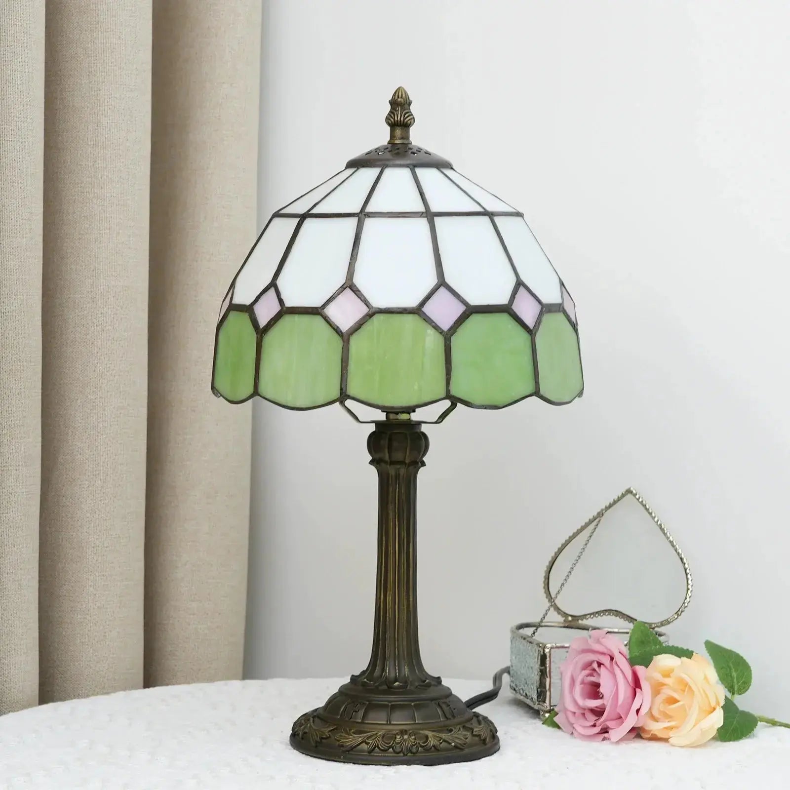 8inch Small Tiffany Table Lamps Stained Glass Green Bedside Desk Light Classical Tiffany Lamp