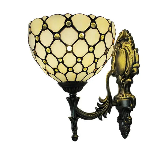 8inch Tiffany Stained Glass Pastoral Beige Beads Lampshade Vintage Outdoor Wall Lights Sconce Classical Tiffany Lamp