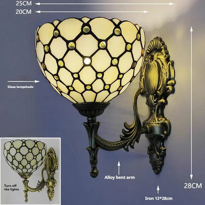 8inch Tiffany Stained Glass Pastoral Beige Beads Lampshade Vintage Outdoor Wall Lights Sconce Classical Tiffany Lamp