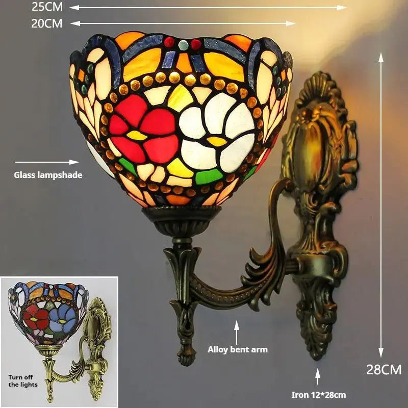 8inch Tiffany Stained Glass Pastoral Pearl Rose Lampshade Retro Wall Lights Sconce Classical Tiffany Lamp