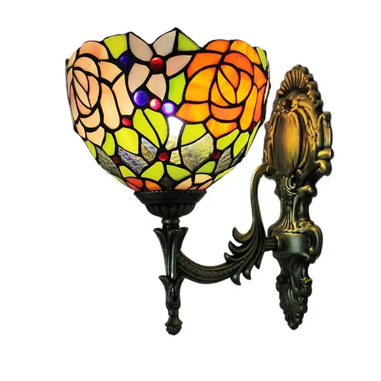8inch Tiffany Stained Glass Pastoral Rose Lampshade Victorian Wall Sconces Classical Tiffany Lamp