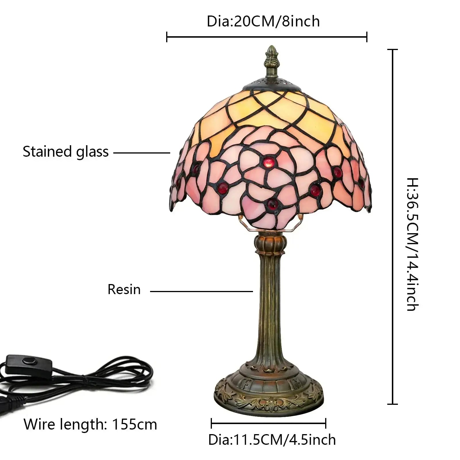 8inch Small Tiffany Table Lamps Stained Glass Pink Cherry Blossom Desk Light Classical Tiffany Lamp