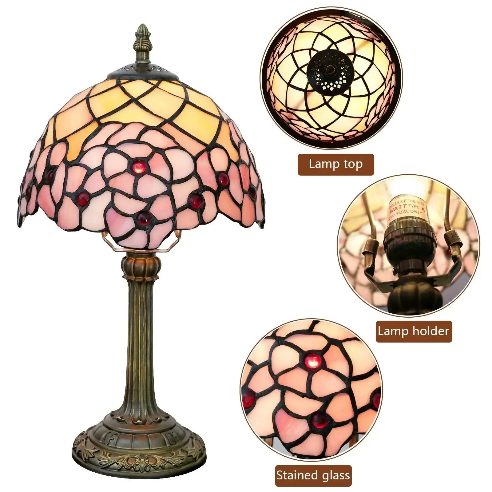 8inch Small Tiffany Table Lamps Stained Glass Pink Cherry Blossom Desk Light Classical Tiffany Lamp