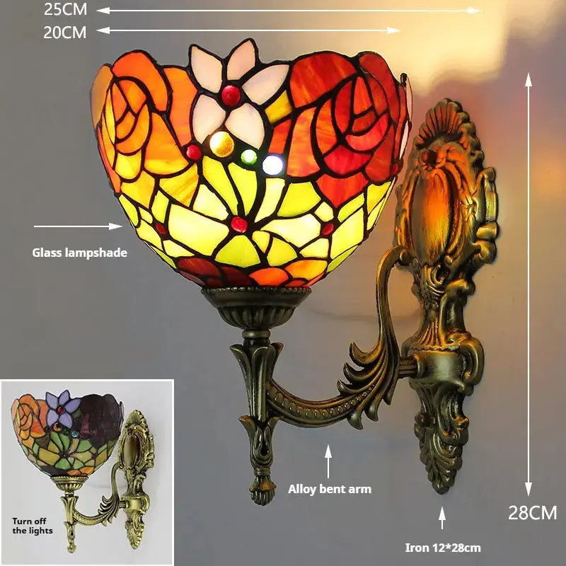 8inch Tiffany Stained Glass Rose Flower Antique Sconces Lighting Wall Lamp Classical Tiffany Lamp