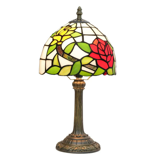 8inch Stained Glass Rose Flower Bedside Light Small Tiffany Table Lamps Classical Tiffany Lamp