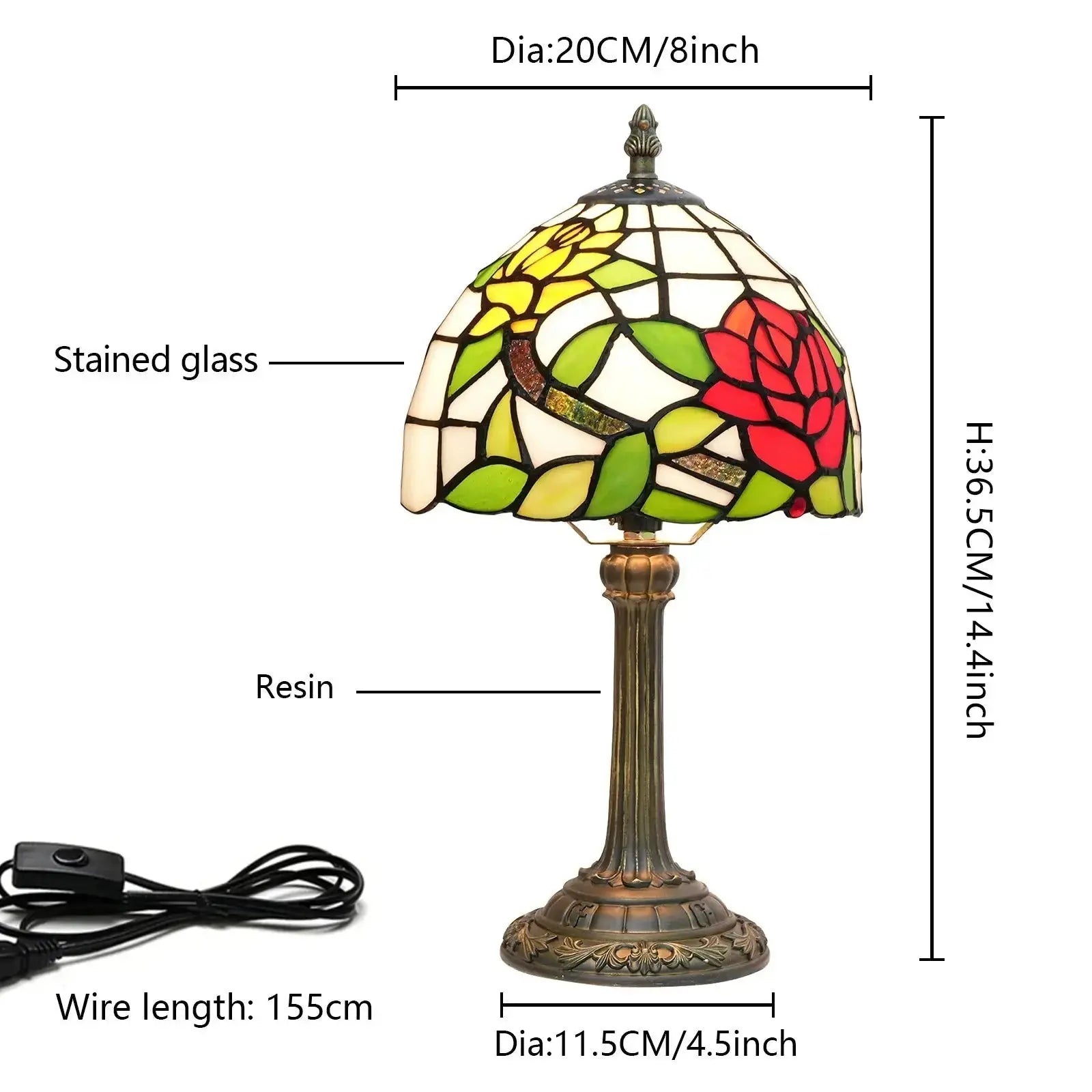 8inch Stained Glass Rose Flower Bedside Light Small Tiffany Table Lamps Classical Tiffany Lamp