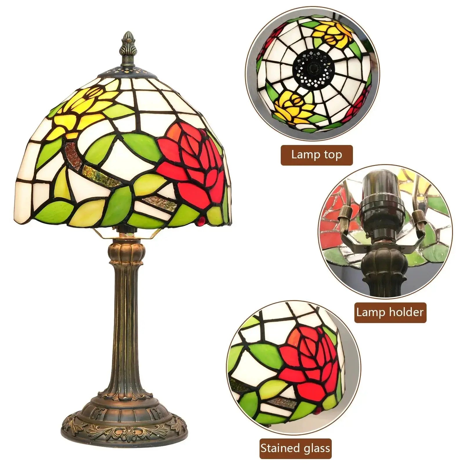 8inch Stained Glass Rose Flower Bedside Light Small Tiffany Table Lamps Classical Tiffany Lamp