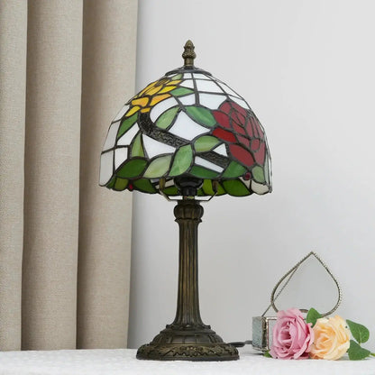 8inch Stained Glass Rose Flower Bedside Light Small Tiffany Table Lamps Classical Tiffany Lamp