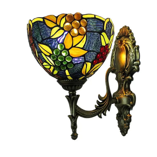 8inch Tiffany Style Outdoor Wall Lights Stained Glass Grapes Floral Lampshade Wall Sconce Classical Tiffany Lamp