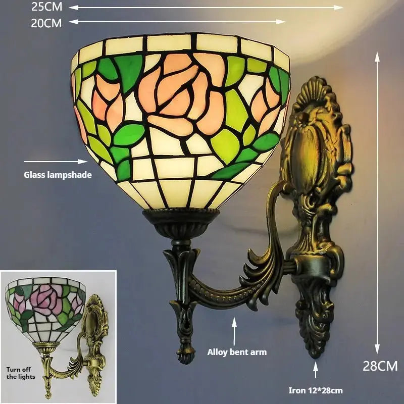 8inch Tiffany Style Sconce Lighting Stained Glass Grapes Floral Lampshade Wall Lamp Classical Tiffany Lamp