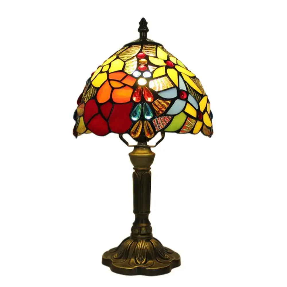 8inch Vintage Stained Glass Beads Rose Floral Lampshade Tiffany Desk Lamp Classical Tiffany Lamp