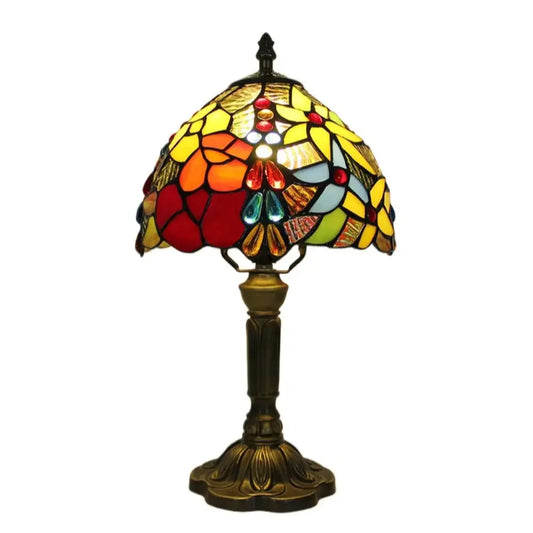 8inch Vintage Stained Glass Beads Rose Floral Lampshade Tiffany Desk Lamp Classical Tiffany Lamp