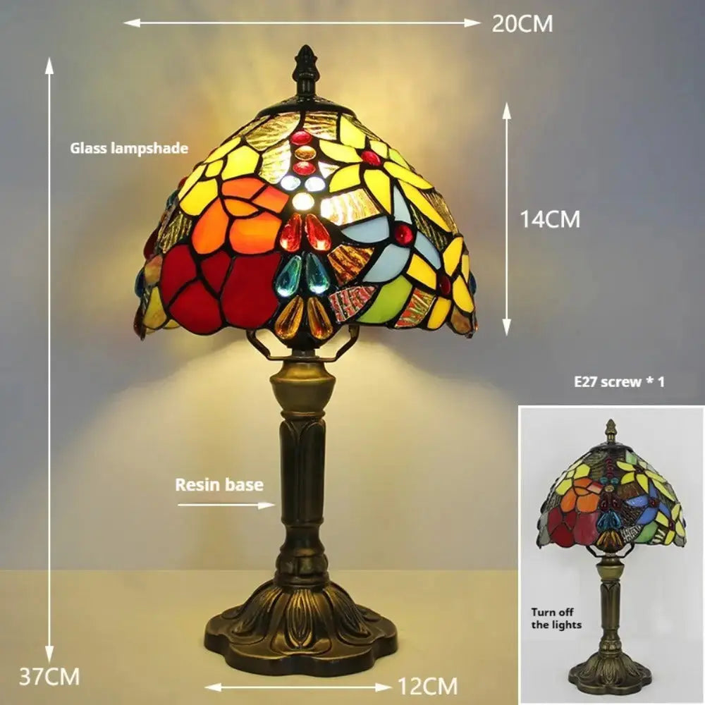 8inch Vintage Stained Glass Beads Rose Floral Lampshade Tiffany Desk Lamp Classical Tiffany Lamp