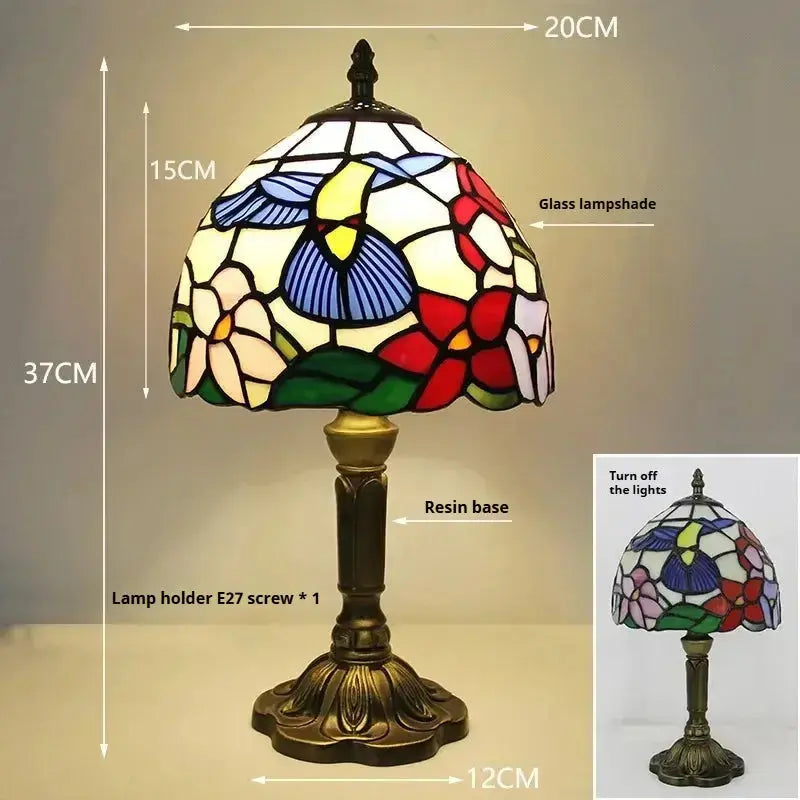 8inch Vintage Stained Glass Floral Hummingbird Lampshade Tiffany Style Table Lamp Classical Tiffany Lamp