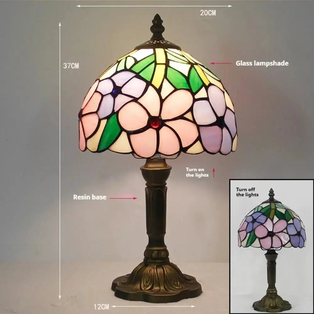 8inch Vintage Stained Glass Flowers Floral Lampshade Table Tiffany Style Lamps Classical Tiffany Lamp