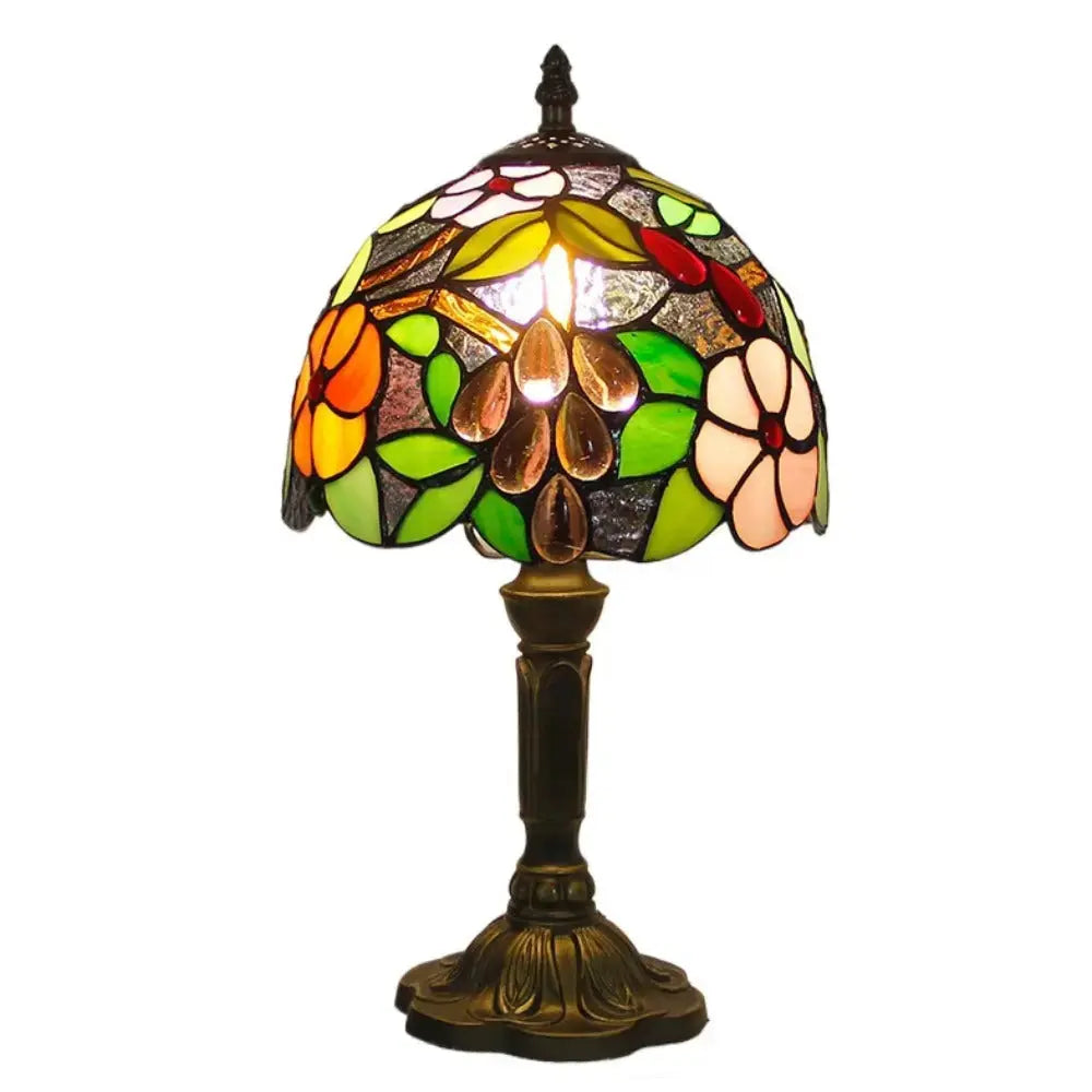 8inch Vintage Stained Glass Grapes Floral Flower Lampshade Tiffany Bedside Lamps Classical Tiffany Lamp