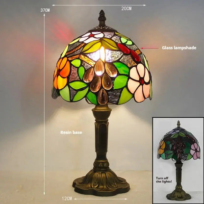 8inch Vintage Stained Glass Grapes Floral Flower Lampshade Tiffany Bedside Lamps Classical Tiffany Lamp