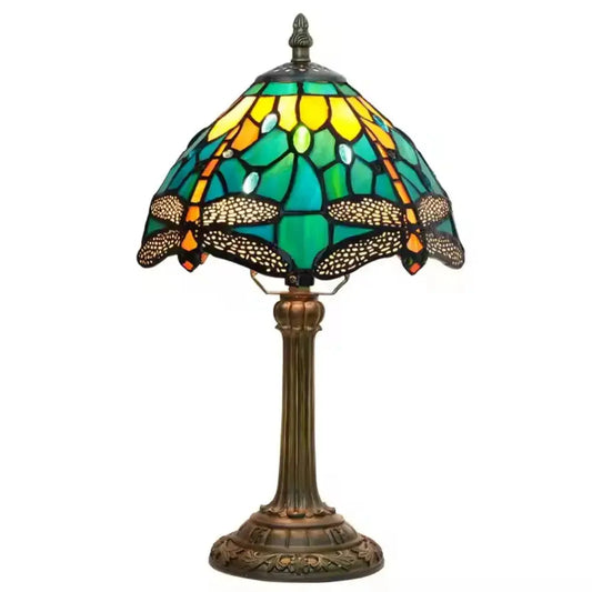 8inch Vintage Stained Glass Green Dragonfly Lampshade Tiffany Table Lamp Classical Tiffany Lamp