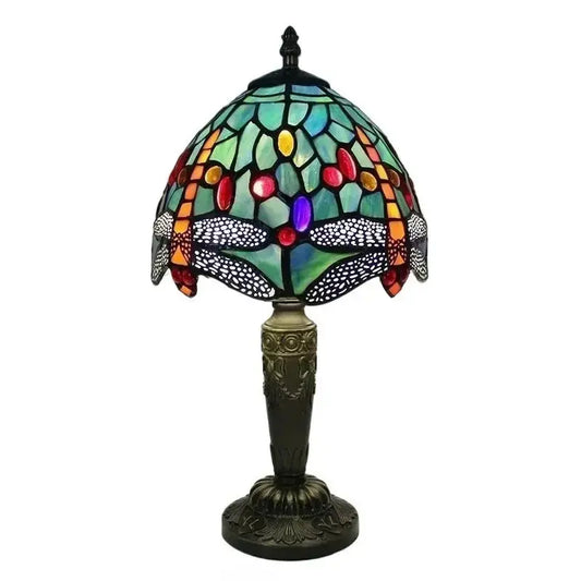 8inch Tiffany Dragonfly Table Lamp with Vintage Stained Glass Flower Lampshade Classical Tiffany Lamp