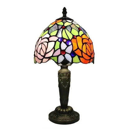 8inch Vintage Desk Light Stained Glass Tiffany Lamp with Roses Flower Lampshade Classical Tiffany Lamp