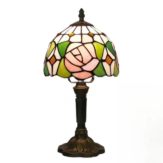 8inch Vintage Stained Glass Pink Rose Lampshade Tiffany Style Table Lamps Classical Tiffany Lamp