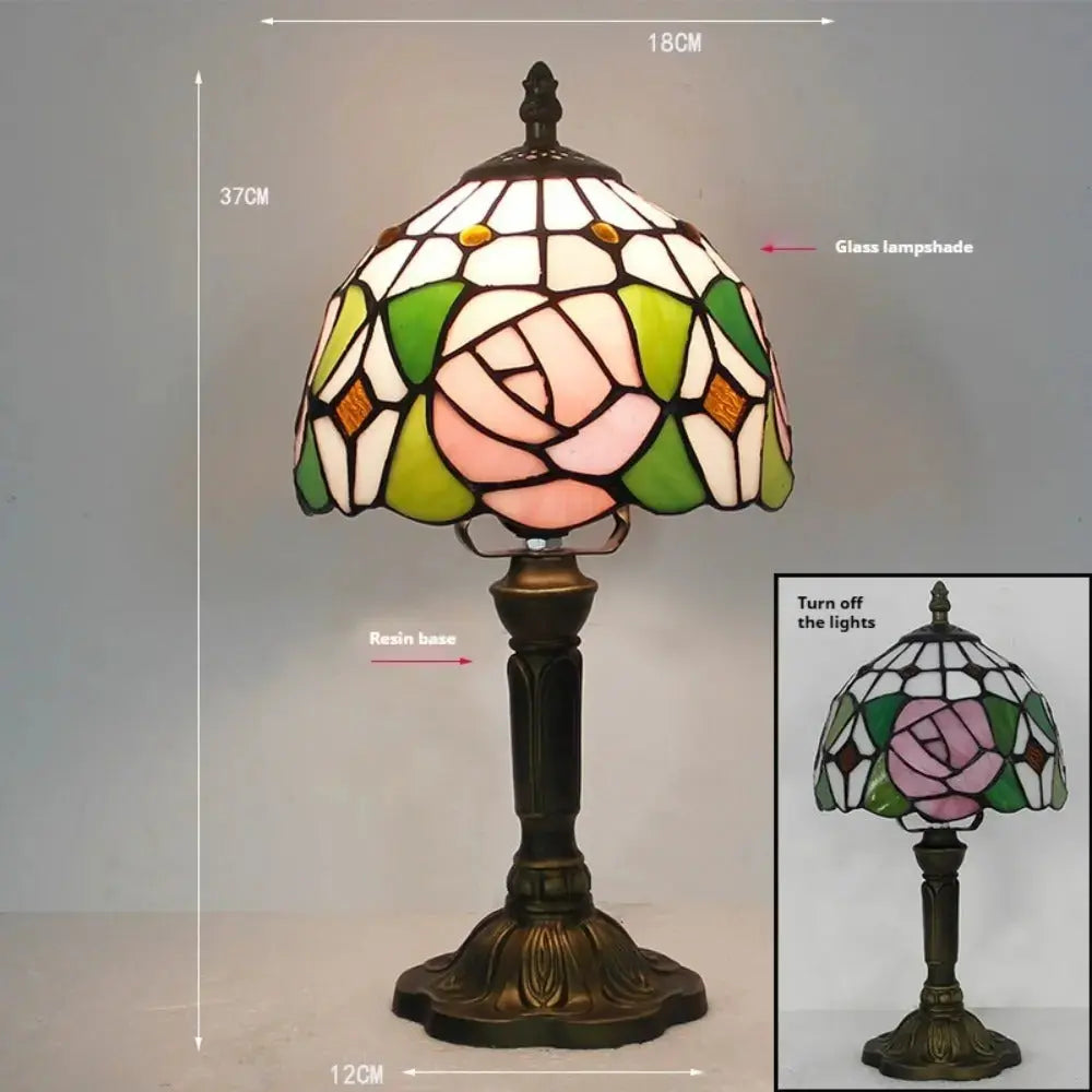 8inch Vintage Stained Glass Pink Rose Lampshade Tiffany Style Table Lamps Classical Tiffany Lamp