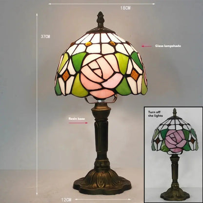 8inch Vintage Stained Glass Pink Rose Lampshade Tiffany Style Table Lamps Classical Tiffany Lamp
