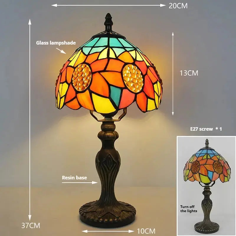 8inch Vintage Stained Glass Sunflower Lampshade Tiffany Style Desk Lamp Classical Tiffany Lamp