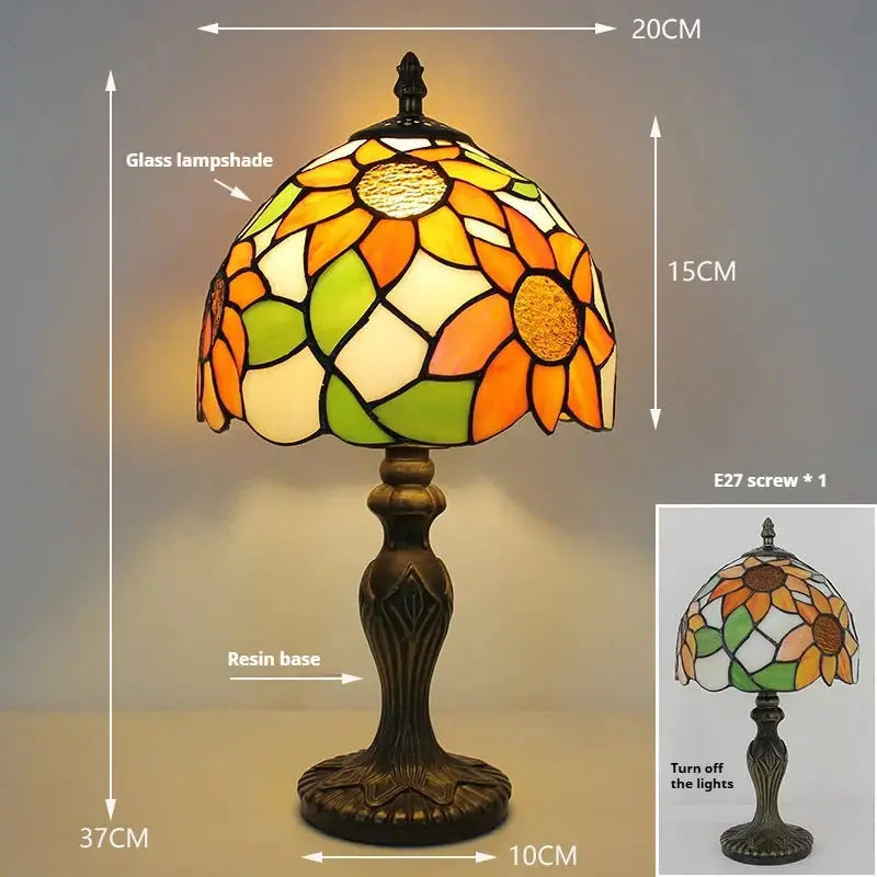 8inch Vintage Stained Glass Sunflower Lampshade Tiffany Flower Lamp Table Light Classical Tiffany Lamp