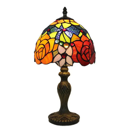 8inch Vintage Desk Light Stained Glass Rose Lampshade Tiffany Flower Lamp Classical Tiffany Lamp