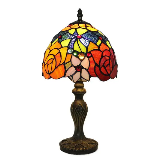 8inch Vintage Desk Light Stained Glass Rose Lampshade Tiffany Flower Lamp Classical Tiffany Lamp